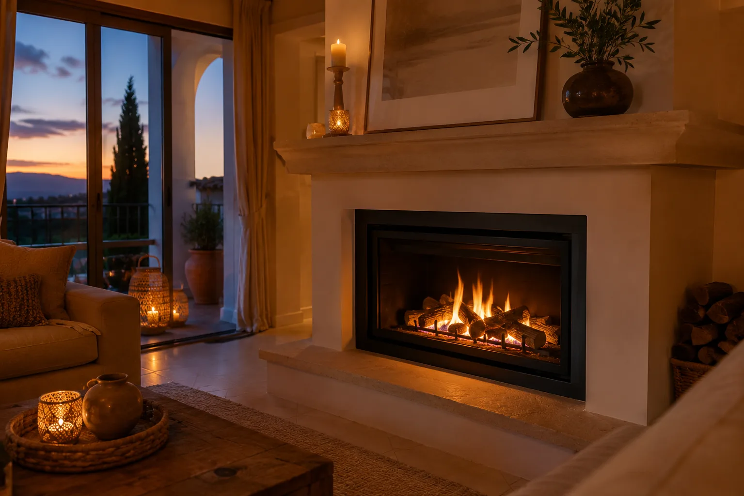 Gas fire for winter comfort in a Costa del Sol home