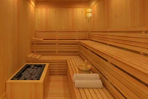Timber sauna cabin interior